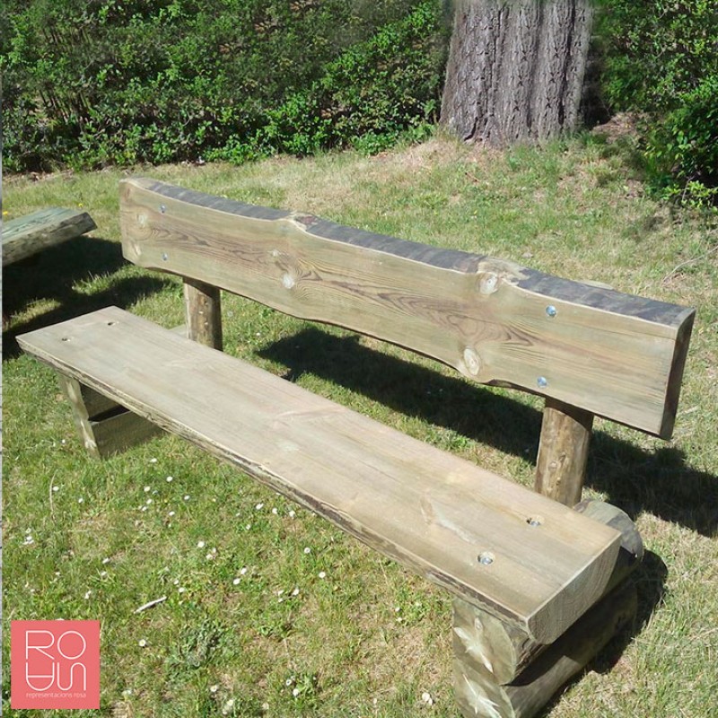 Banc de fusta rústic 2m amb respatller | Fusta massissa